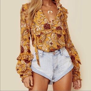 Spell Etienne Blouse in Sienna Boho Ruffles Size XS